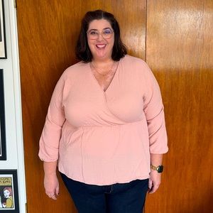 4X Ava and Viv pink v neck mock wrap style top